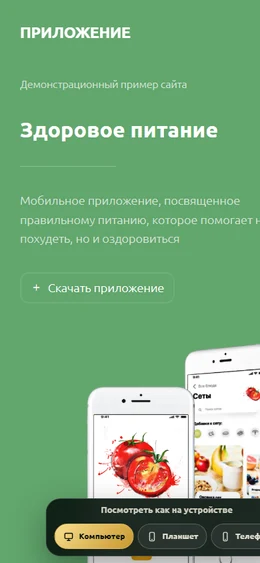 Mobile-превью сайта Приложение здорового питания